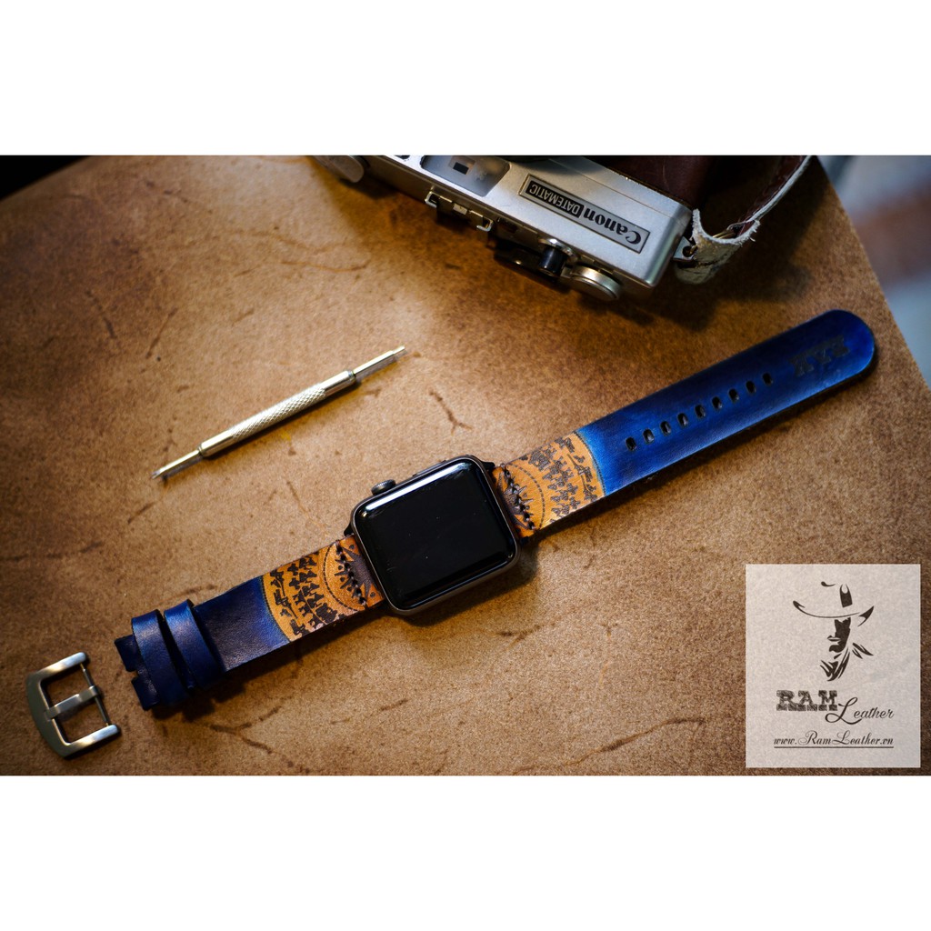 Dây đồng hồ da bò vegtan Italia xanh navy RAM Leather simple Trống Đồng Việt Nam - tặng khóa chốt và cây tha thumbnail