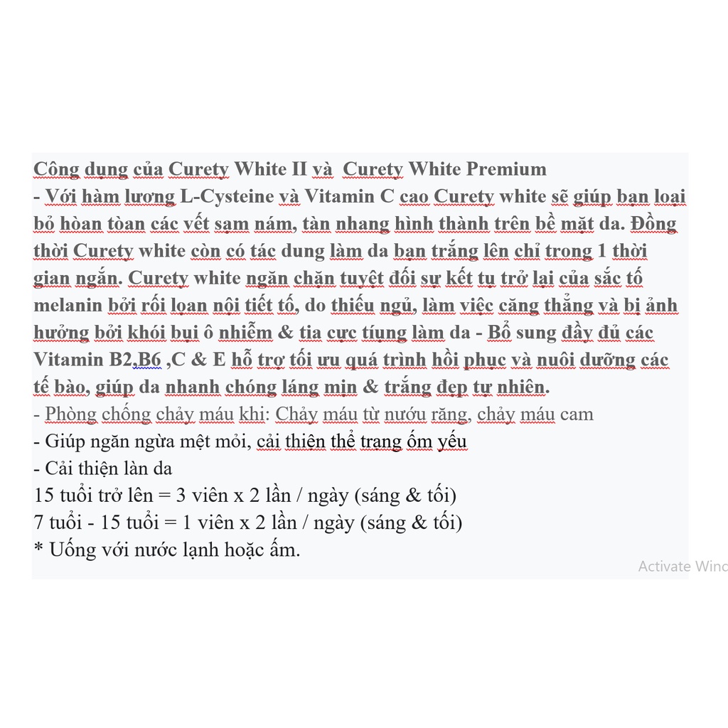 Curety White II viên uống trắng da mờ nám tàn nhang Nhật bản 270 viên 45 ngày cao cấp
