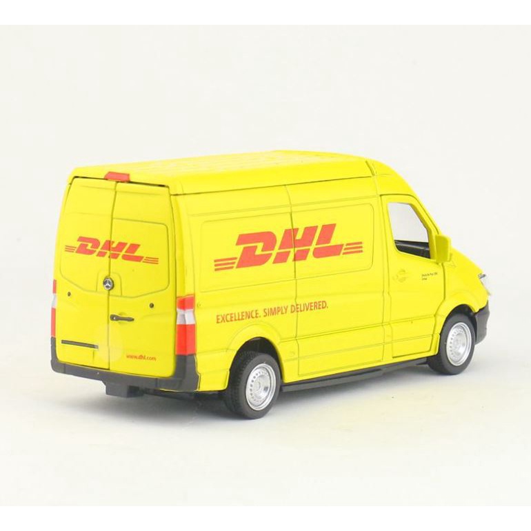 Mô hình xe DHL Mercedes-Benz Sprinter 1:36 kim loại ô tô tải vận chuyển đồ chơi trẻ em oto o to mini vỏ sắt trưng bày