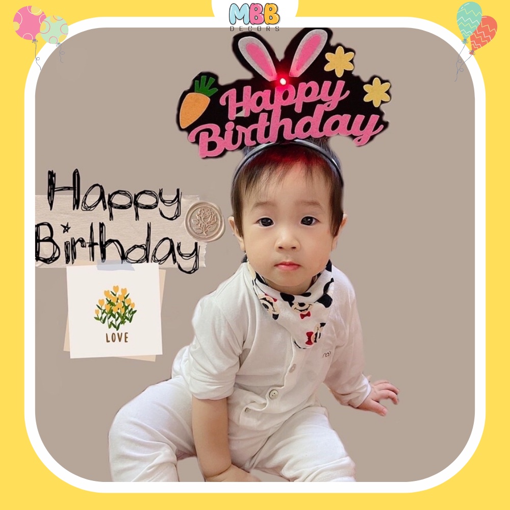 [TPHCM] Bờm Tai Thỏ Chữ Happy Birthday, Băng Đô Cài Tóc, Phụ Kiện Chụp Hình Sinh Nhật - MBBDecors