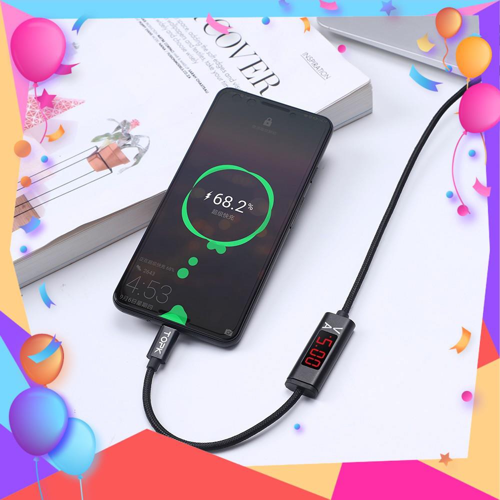 Cáp Sạc Nhanh TOPK AC36 Hiển Thị Điện Áp Và Dòng Điện 2 Trong 1 QC3.0 Micro USB Loại C Cho iPhone Samsung Xiaomi Dài 1M