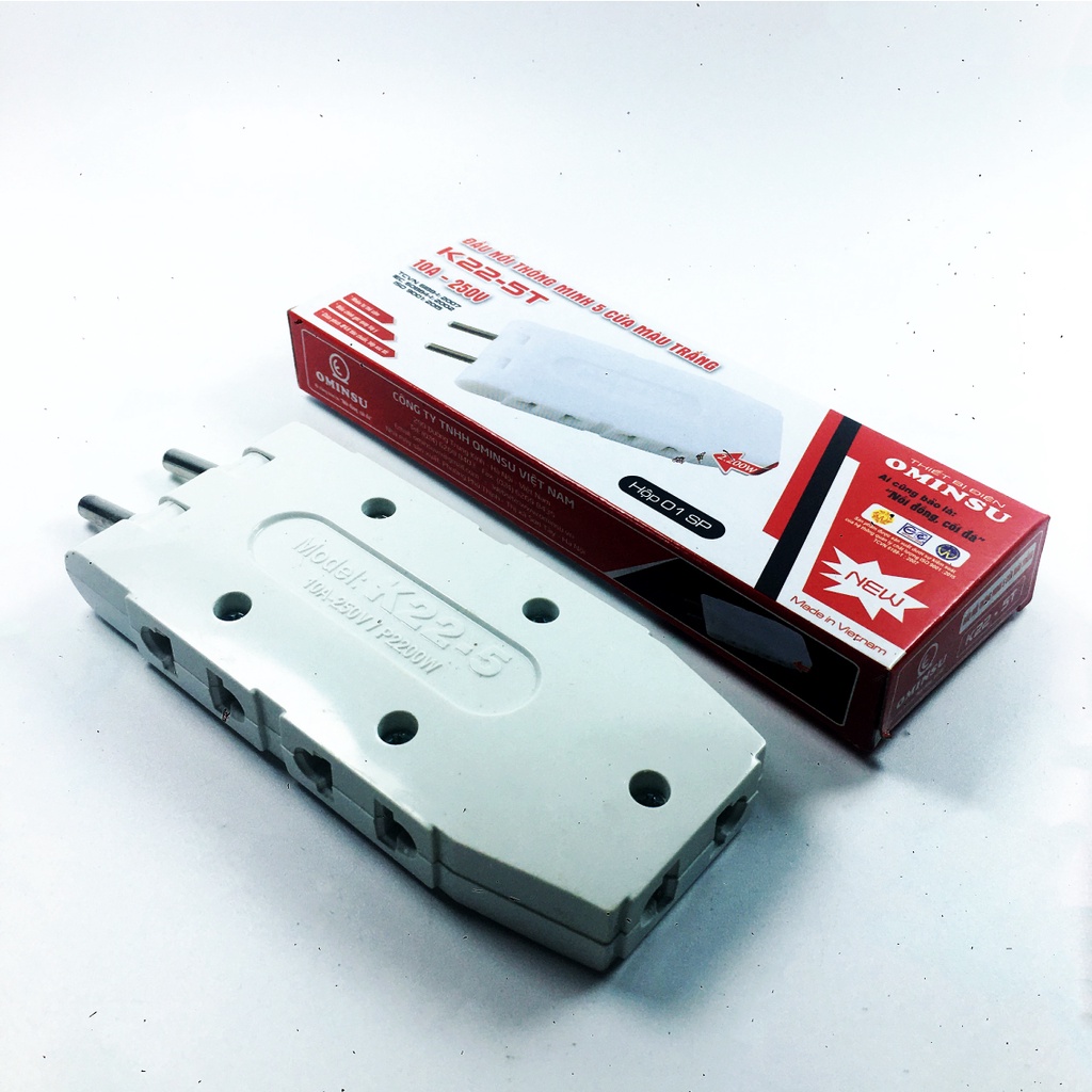 Phích cắm điện đầu nối thông minh 1 chia 3, 1 chia 5 OMINSU chịu tải cao 2500W