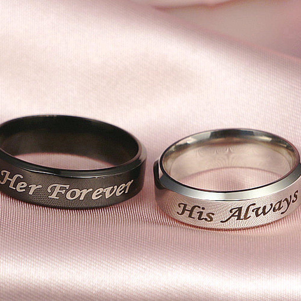 Nhẫn đôi thép Titan khắc chữ HIS Always / Her Forever