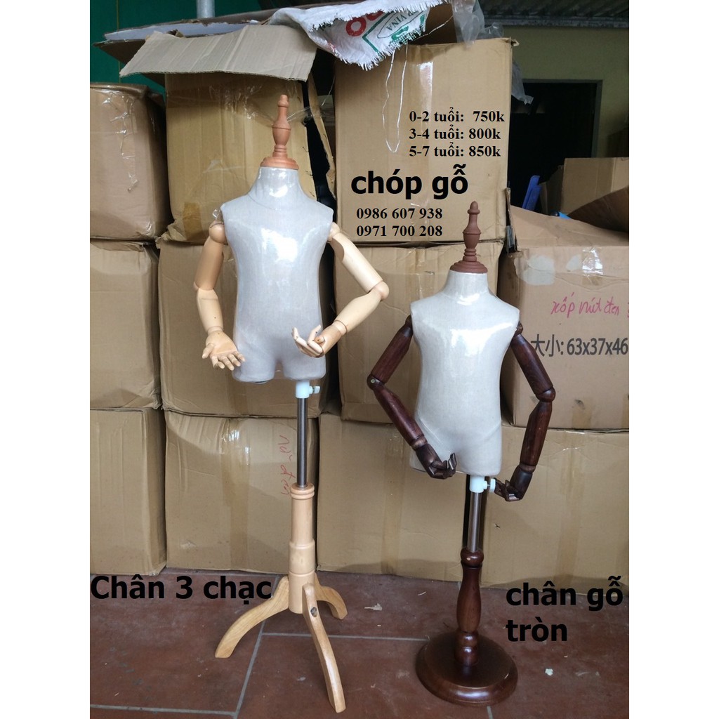 Manocanh trẻ em cao cấp tay gỗ, size 5-7 tuổi