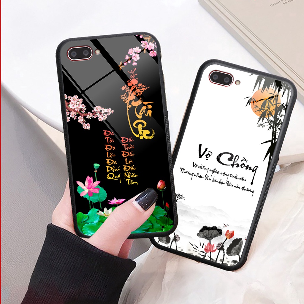 Ốp lưng KÍNH Oppo A3S / A1K / A5 2018 in hình 3D TÀI LỘC-TÂM AN -MÃ ĐÁO