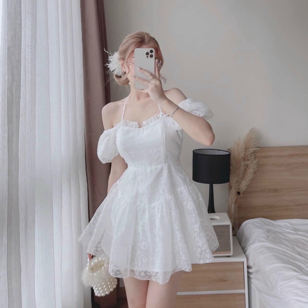 (Free Ship) Váy Ren Tay Bồng Phong Cách Hàn Quốc Siêu HOT UP Valetina Shop