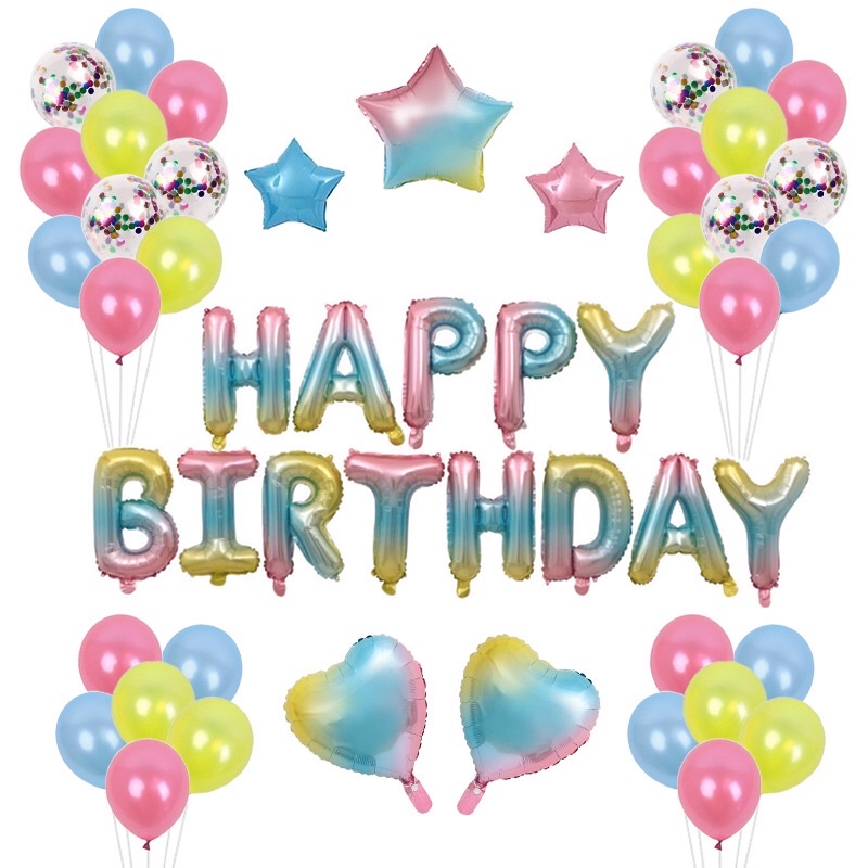Bộ bóng chữ sinh nhật happy birthday bảy màu cầu vồng trang trí sinh nhật