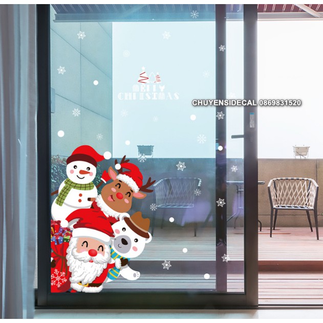 Decal dán tường NOEL - 4 nhân vật trắng chào lễ giáng sinh