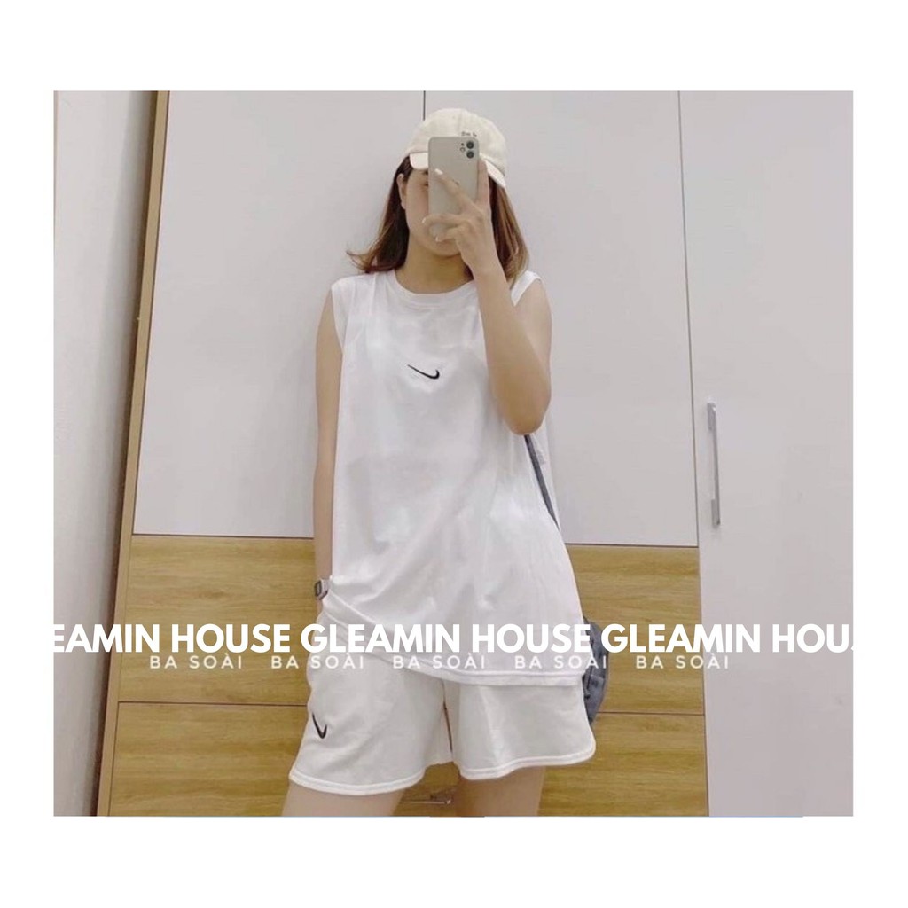 Bộ Quần Áo Thể Thao Nữ 3 Lỗ Set Áo Sát Nách Quần Cọc Logo Ngực 3 Màu ( Ảnh thật)