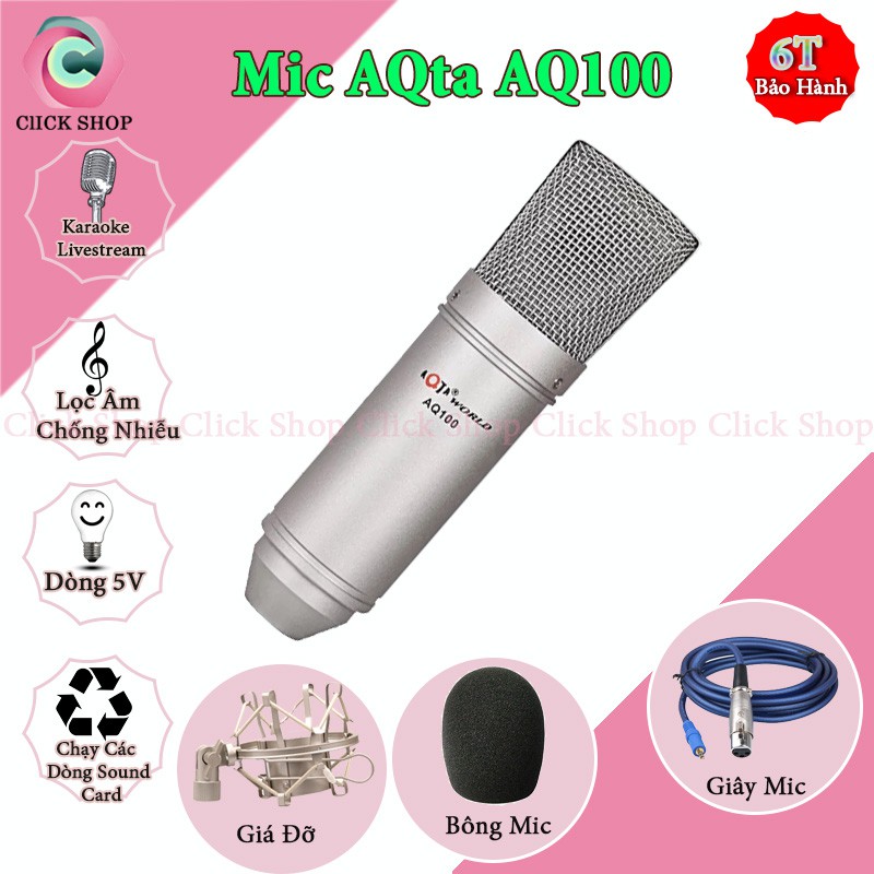 Bộ Mic thu âm Aqta AQ100 chạy nguồn 5v dùng cho các sound card thu âm chuyên để ghi âm , karaoke, livestream Cho Phòng