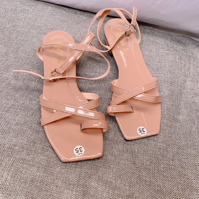 Sandal nữ bệt da bóng quai chéo xỏ ngón ảnh chụp thật