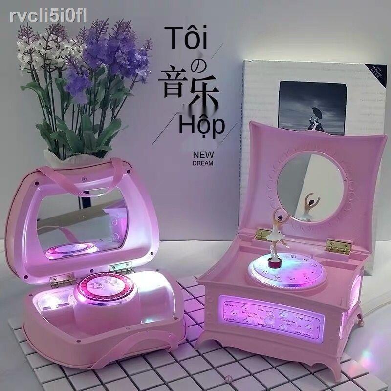 ❒ № ☁✲❉Hộp nhạc lật xoay công chúa màu hồng ngọt ngào và đáng yêu tròn nhảy múa tặng quà sinh nhật bạn bè bé gái