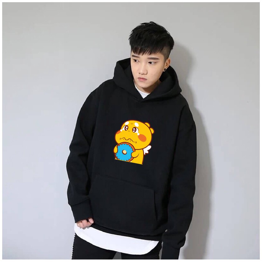 [Ấm như ôm gấu] Áo nỉ Hoodie thu đông hoạt hình form suông rộng có mũ unisex, chất nỉ bông siêu ấm 4 màu