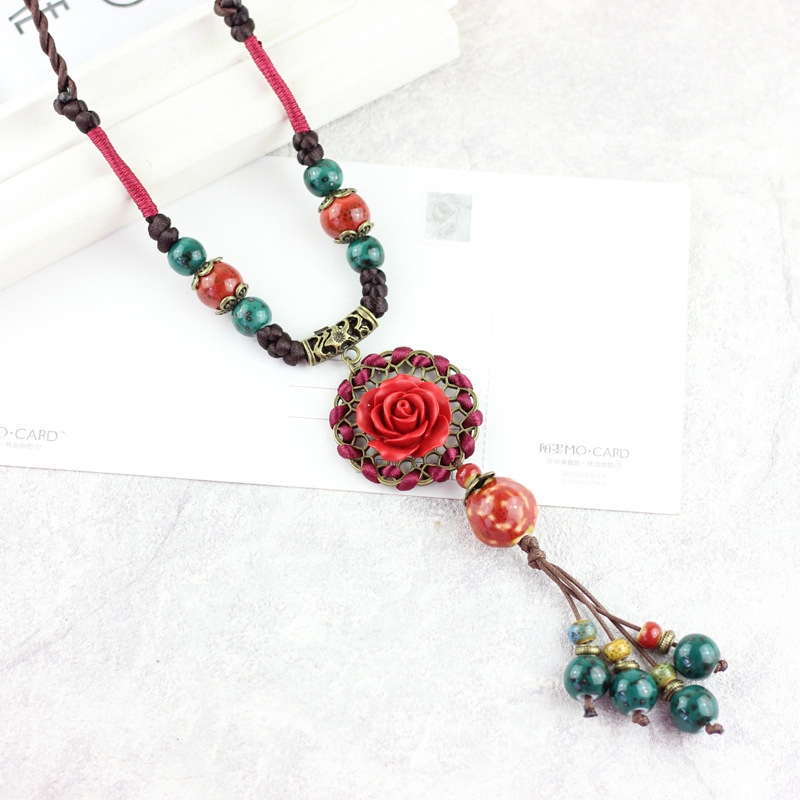 Jdz Vải: Dây Chuyền Dáng Dài Phong Cách Dân Tộc Trung Hoa Tùy Chỉnh Xương Chéo {Bloom Rose} Retro Dễ Phối Đồ Phong Cách Dân Tộc Cho Nữ