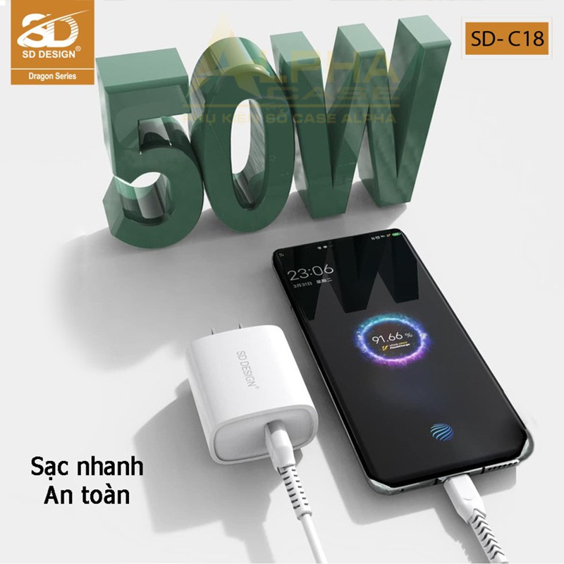 Củ sạc nhanh 50w sd c18 4.5V/5a iphone/android chính hãng BH 12 tháng casealpha