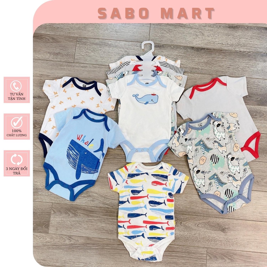 [HÀNG CHUẨN] SET 5 Bodysuit Body Chip Cộc Tay XUẤT MỸ Cho Bé 0-24M Kèm Móc