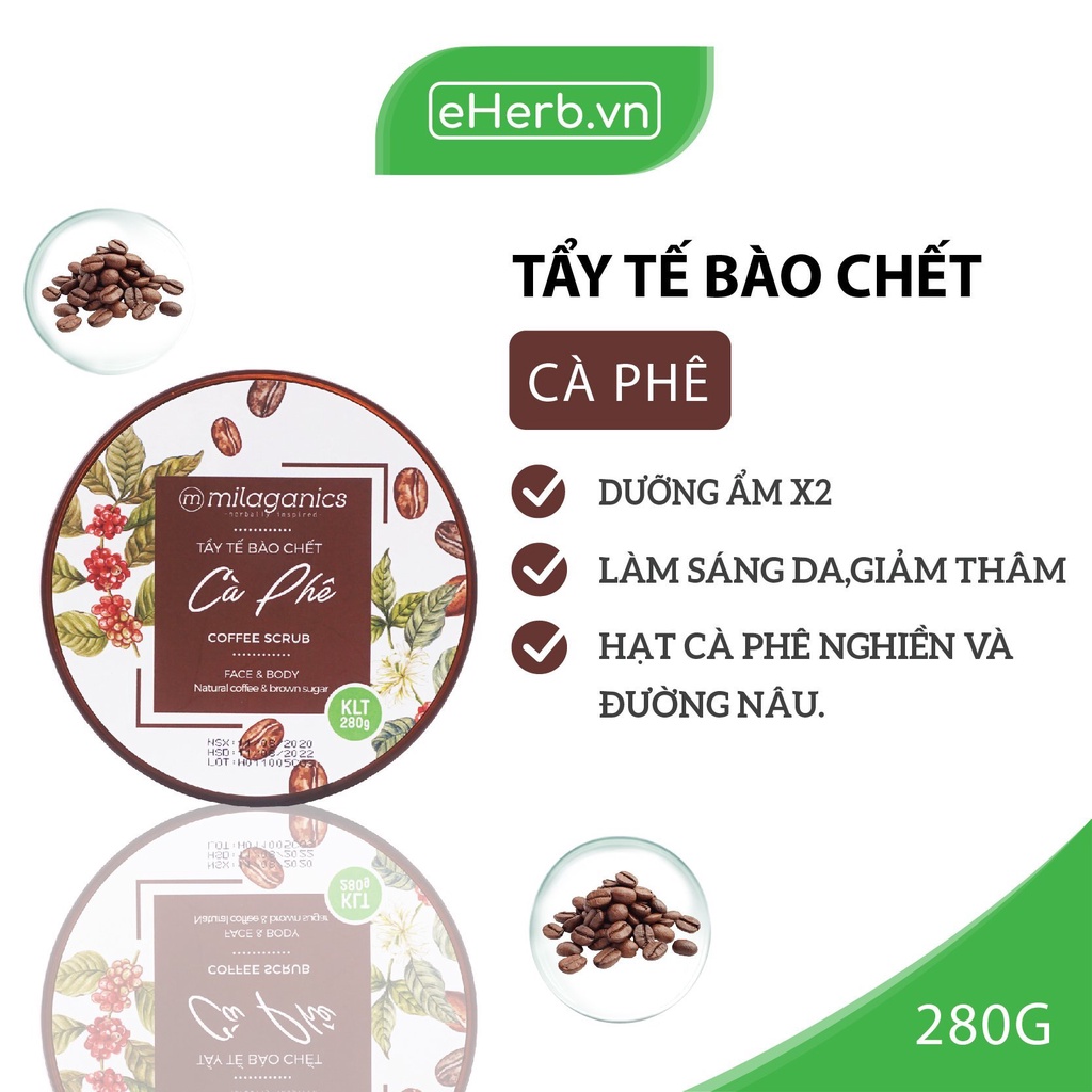 Combo 2 Tẩy Tế Bào Chết Body Cà Phê 280gr MILAGANICS Cho Mọi Loại Da Giúp Dưỡng Trắng Da Toàn Thân, Giảm Mụn Mờ Thâm