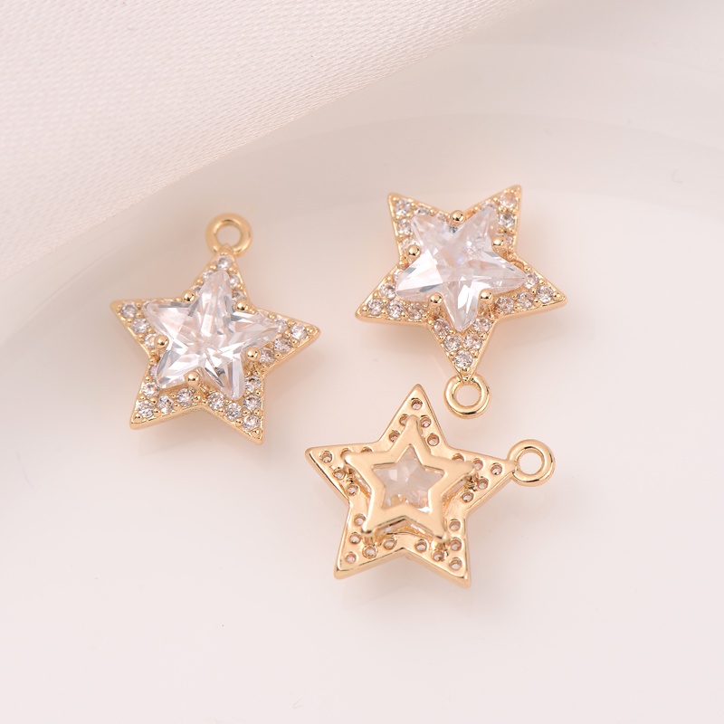 Mặt Dây Chuyền Hình Trái Tim Ngôi Sao Năm Cánh Đính Đá Zircon 14K Màu Vàng Đồng Sang Trọng diy