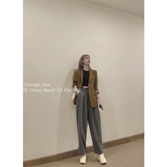 Quần baggy vải cạp cao (ảnh thật shop chụp)