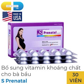 S Prenatal vitamin và khoáng chất cho bà bầu, Hộp 30 viên