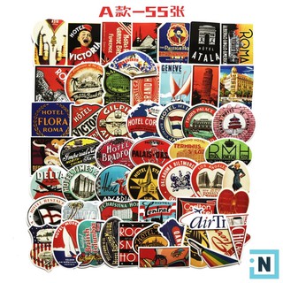 [ iNote ] Set 50~55 Sticker Dán PVC Retro Hotel