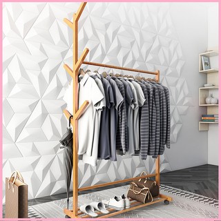RE0045 Cây treo quần áo gỗ 60cm có bánh xe - Giàn treo quần áo cho phòng khách sạn có bánh xe