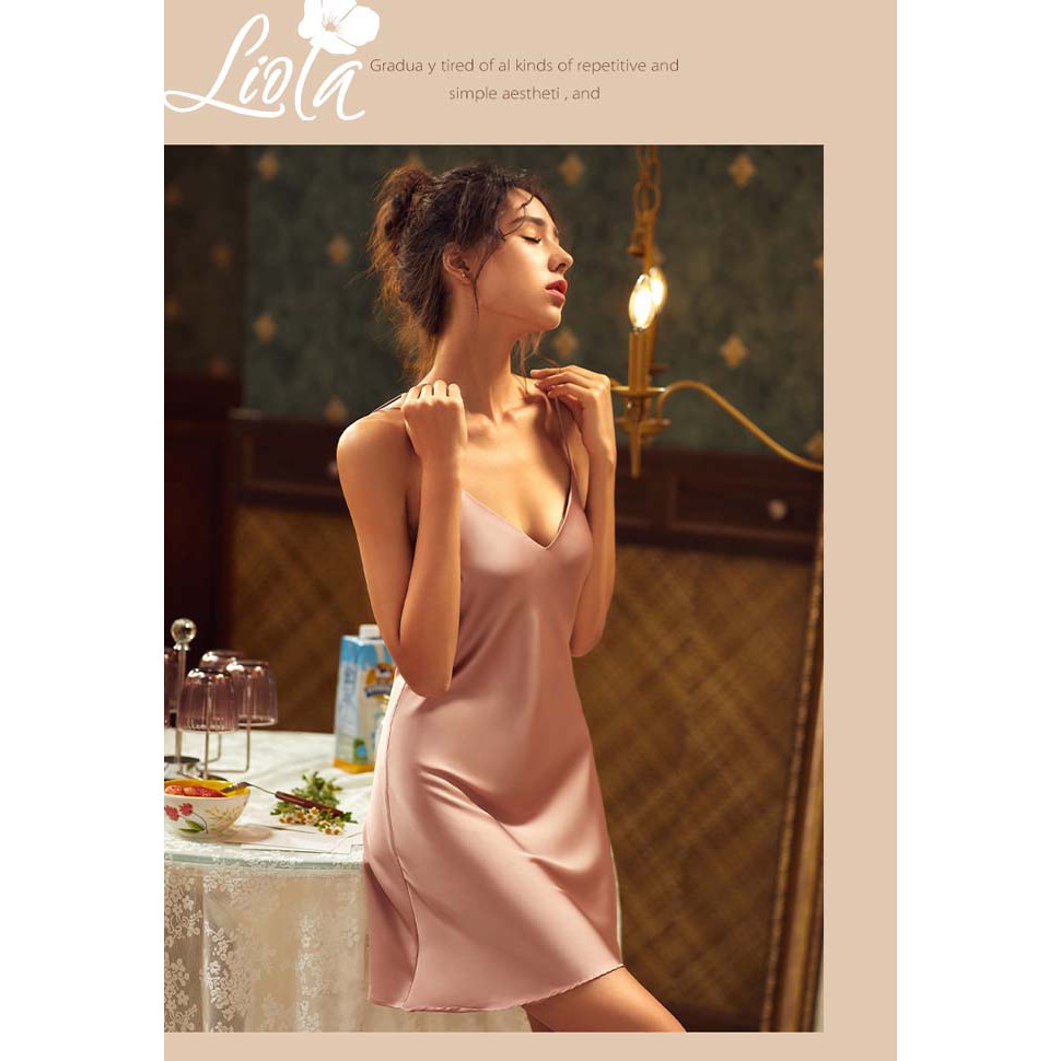 Váy ngủ 2 dây - Váy ngủ hai dây cổ V lụa Satin cao cấp trơn nhiều màu sắc