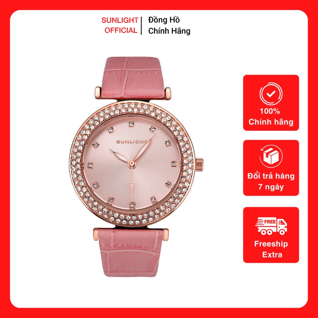 [ Hàng Chính Hãng Cao Cấp ] Đồng Hồ Nữ Sunlight dây da hồng viền đá cao cấp - ĐỒNG HỒ SUNLIGHT OFFIC