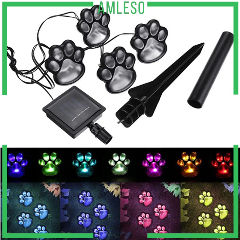 Bộ 4 Đèn Led Năng Lượng Mặt Trời In Hình Dấu Chân Cún Độc Đáo Trang Trí Sân Vườn