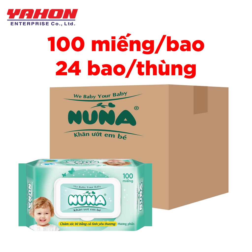 {THIẾT KẾ MỚI}- Thùng 24 Bao Khăn ướt Em Bé Nuna 100 Miếng Tinh Chất Lô Hội