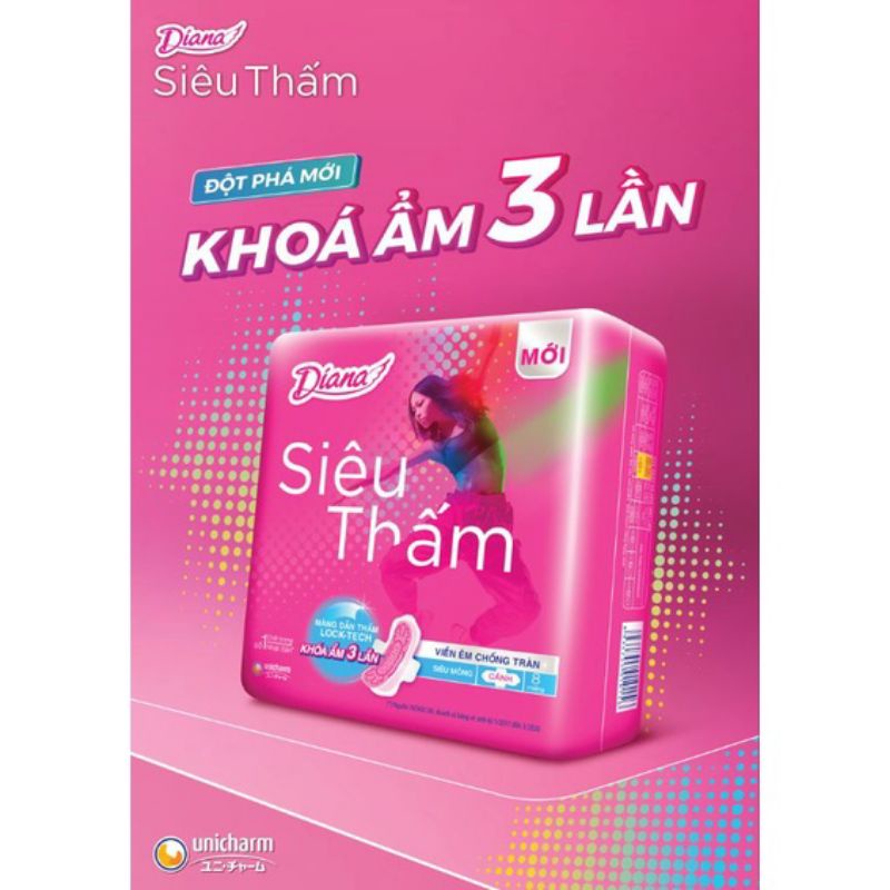 Băng vệ sinh Diana Siêu Thấm Siêu mỏng có cánh 23cm 8 miếng