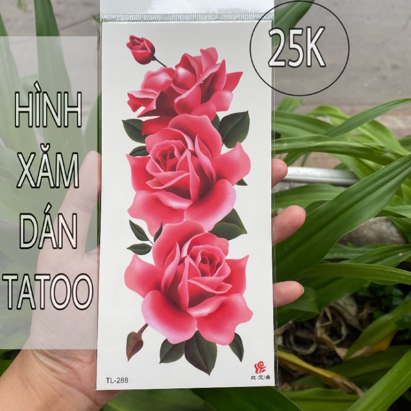 Hình xăm ba hoa hồng đỏ rực rỡ TL288. Tatoo dán tạm thời size vừa 9x19cm