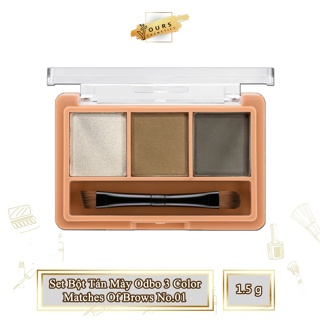 [Auth Thái] Set Bột Tán Mày Tông Nâu Đen Odbo 3 Color Matches Of Brows No.01