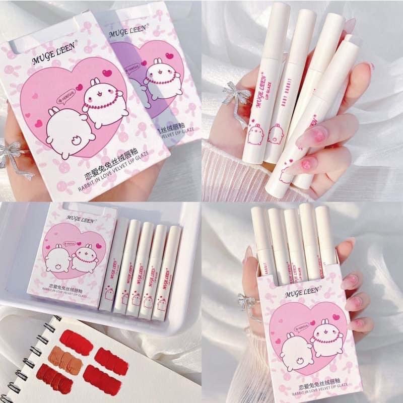Set 5 Son MUGE LEEN Hình Thỏ Trái Tim Mẫu Mới