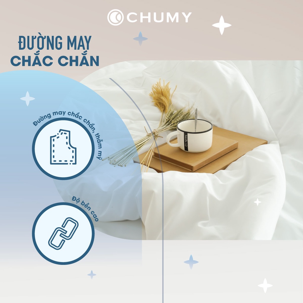 Bộ chăn ga trắng CHUMY kèm chăn, chất liệu cotton sateen 100%, mật độ sợi T400 tiêu chuẩn khách sạn 5 sao