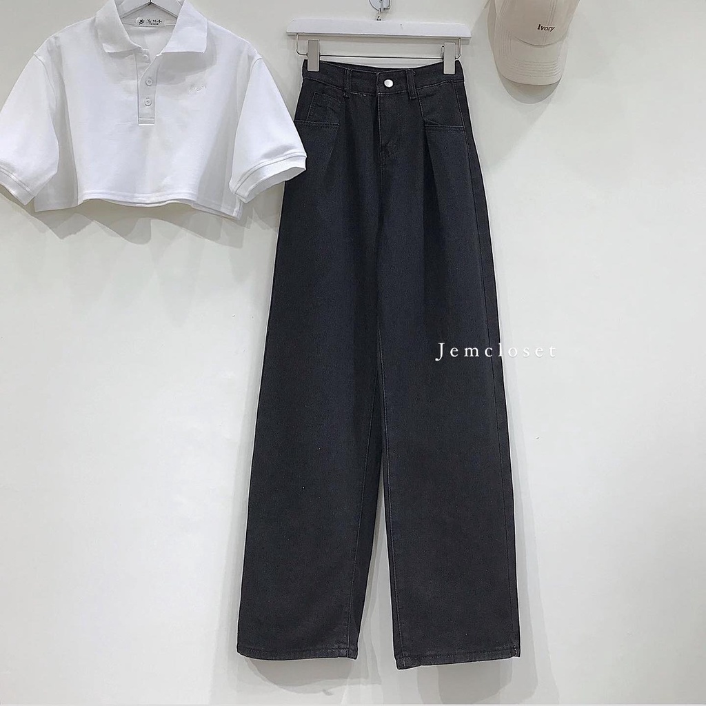 Quần Jean Nữ Ống Suông JEMCLOSET Màu Đen Quần Bò Baggy Nữ VIE Thiết Kế Basic Dễ Phối Đồ Lên Form Siêu Hack Chân 2562