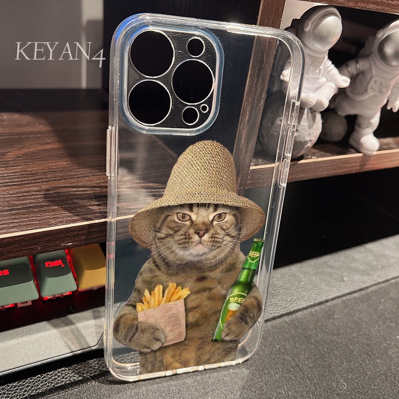 Ốp Điện Thoại Mềm Trong Suốt In Hình Mèo Và Bia Ngộ Nghĩnh Cho iPhone 13 12Promax 11 xs 8p