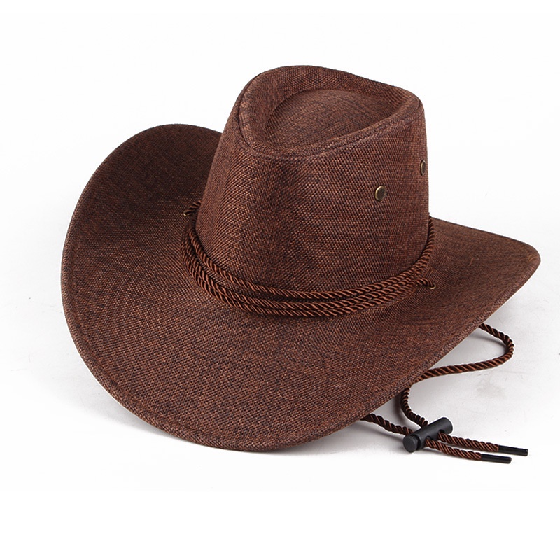 Mũ cói cao bồi Cowboy cột dây - mũ cắm trại - mũ câu cá