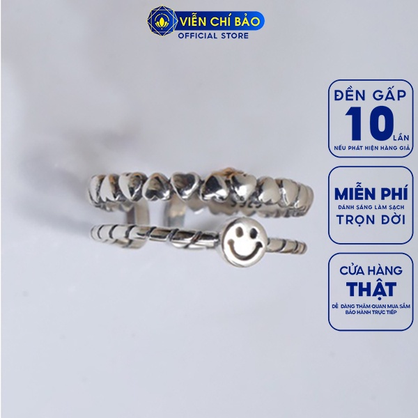 Nhẫn bạc nữ hình mặt cười trái tim chất liệu bạc 925 thời trang phụ kiện trang sức nữ Viễn Chí Bảo N000722