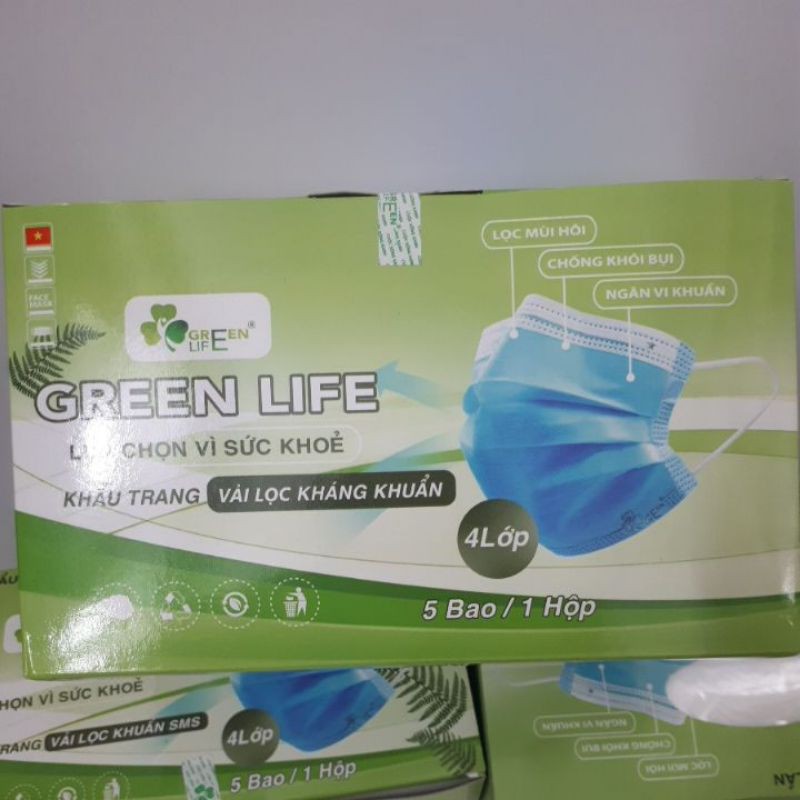 Combo 3 Hộp khẩu trang trắng 4 lớp GREEN LIFE ( hộp 50 cái)