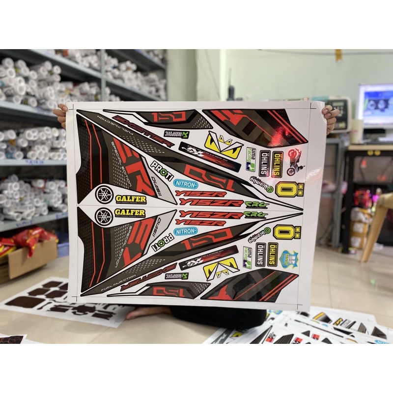 ( Quí khách vui lòng mang ra tiệm cho thợ dán ) Tem ex 150 2021 đỏ đen