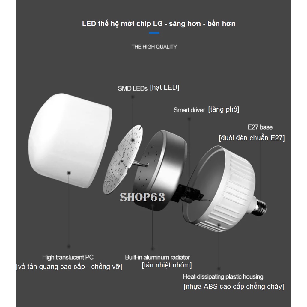 Bóng đèn LED trụ tròn - ánh sáng vàng 20W 30W (nhiệt độ màu 3000K - bảo hành 12 tháng)