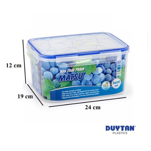 Hộp Nhựa Chữ Nhật Đựng Thực Phẩm Duy Tân Matsu dung tích 3600ml (24 x 19 x 12cm)