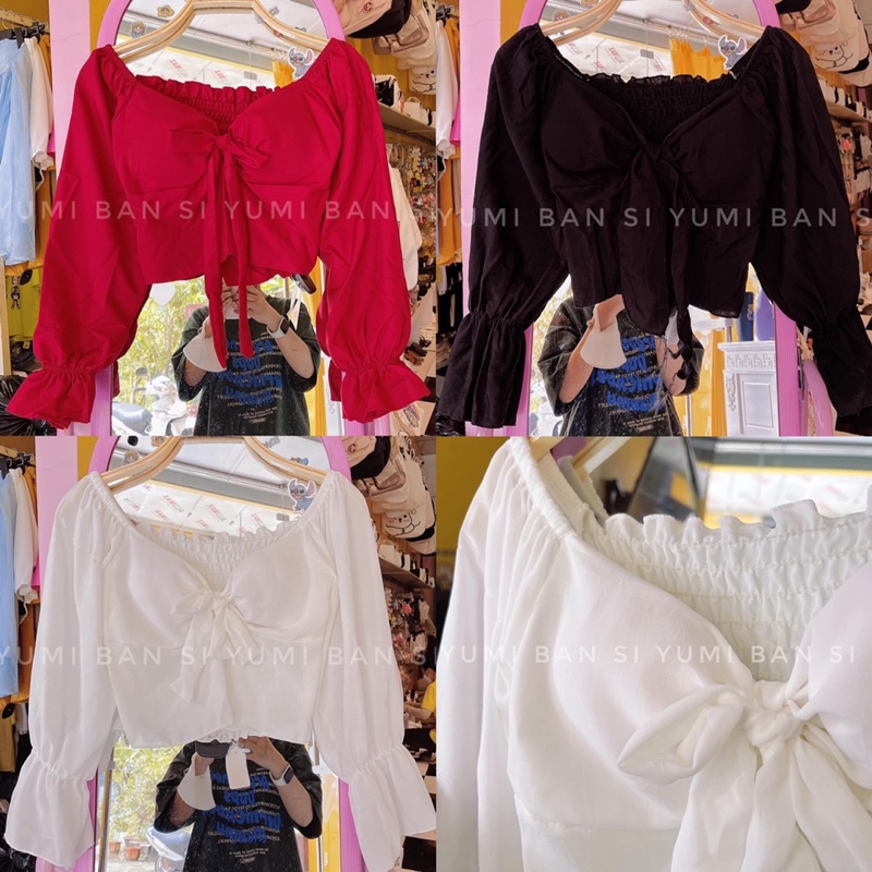 Áo Croptop Tay Dài Cột Ngực Có Mút  Chất Thun Voan Siêu Mịn A34