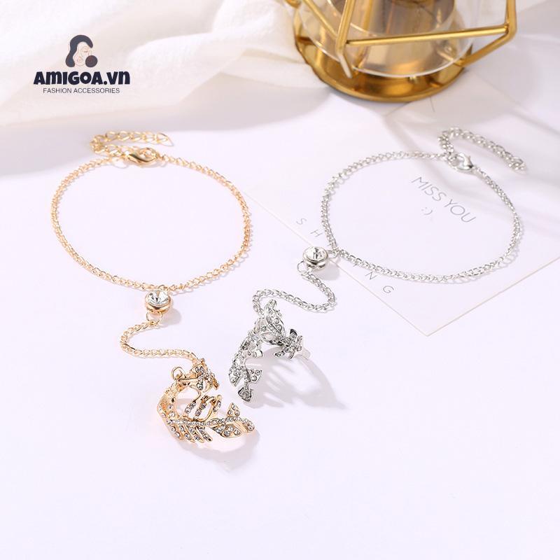 ✨✨Vòng Đeo Tay Nối Nhẫn Hình Chiếc Lá Đính Kim Cương Giả Thời Trang Cho Nữ