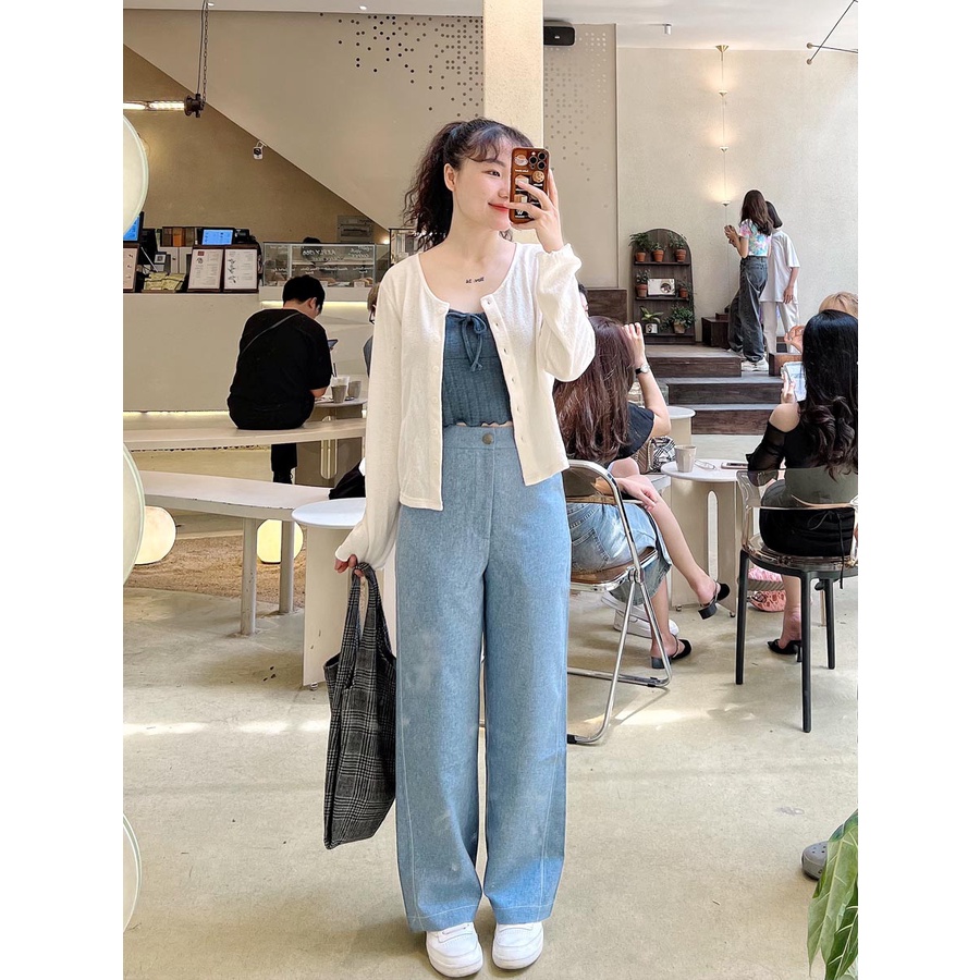 Áo croptop 2 dây thun rút thời trang GAGO màu xanh dương GA4120