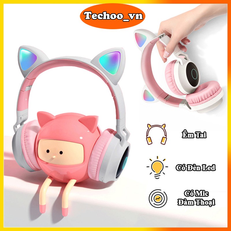 Tai nghe bluetooth BT-028C dễ thương có mic đàm thoại, tai nghe không dây headphone bluetooth chụp tai cao cấp