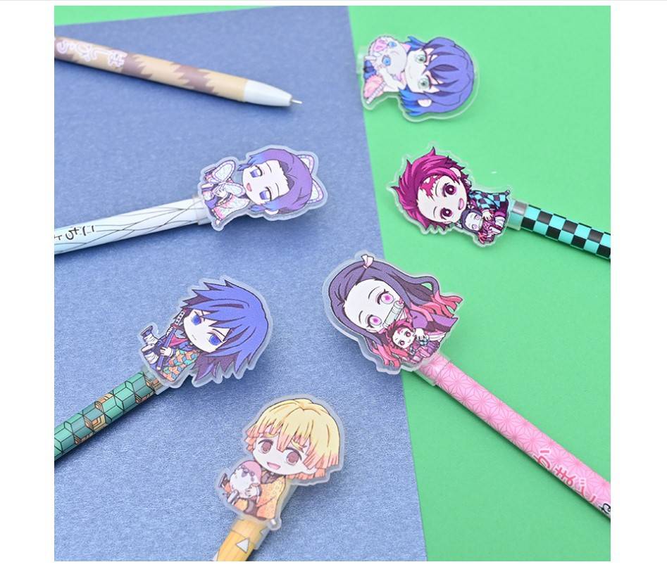 Bộ 6 Bút Mực Xanh 0.5mm Trang Trí Hình Anime Dễ Thương