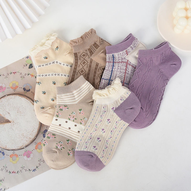 Vớ Thuyền In Hoa Màu Tím Khoai Môn Phong Cách Harajuku Nhật Bản Dễ Thương Dành Cho Học Sinh