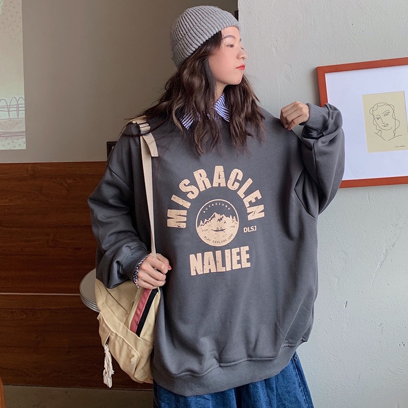 Áo Sweater Tay Dài Dáng Rộng In Chữ Phong Cách Hàn Quốc Dễ Thương Cho Nữ